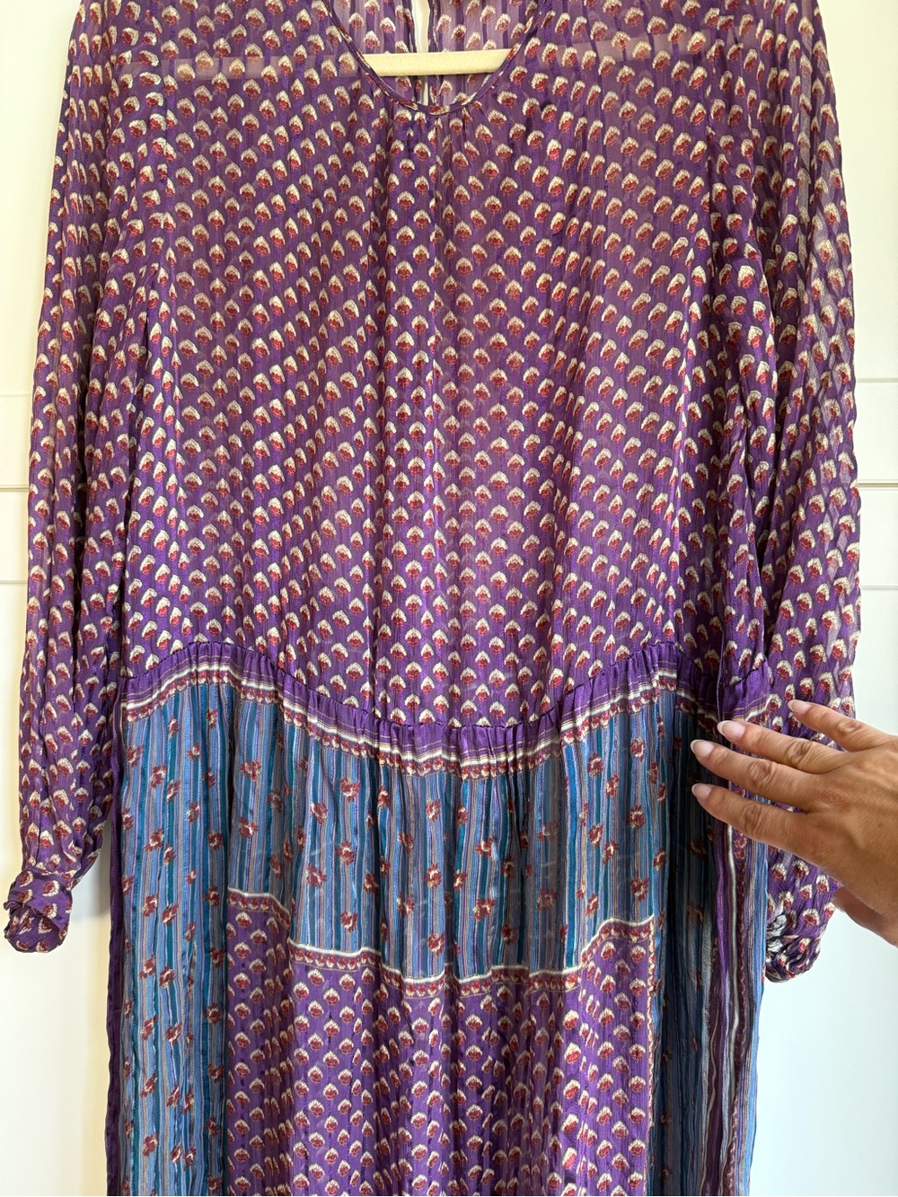 Vintage 80s The Silk Farm by Icinoo 100% Silk Boho Print Maxi Dress Sz 12 - Picture 8 of 9